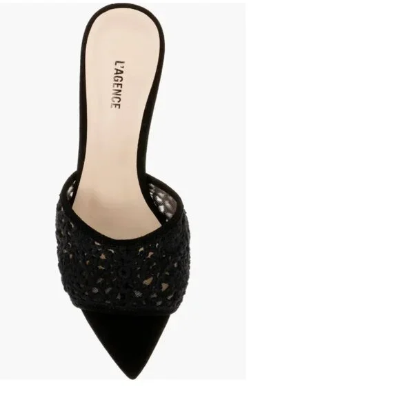 NEW L'AGENCE Armande Crochet Heeled Sandals in black for women 72 15i8 - Picture 8 of 9